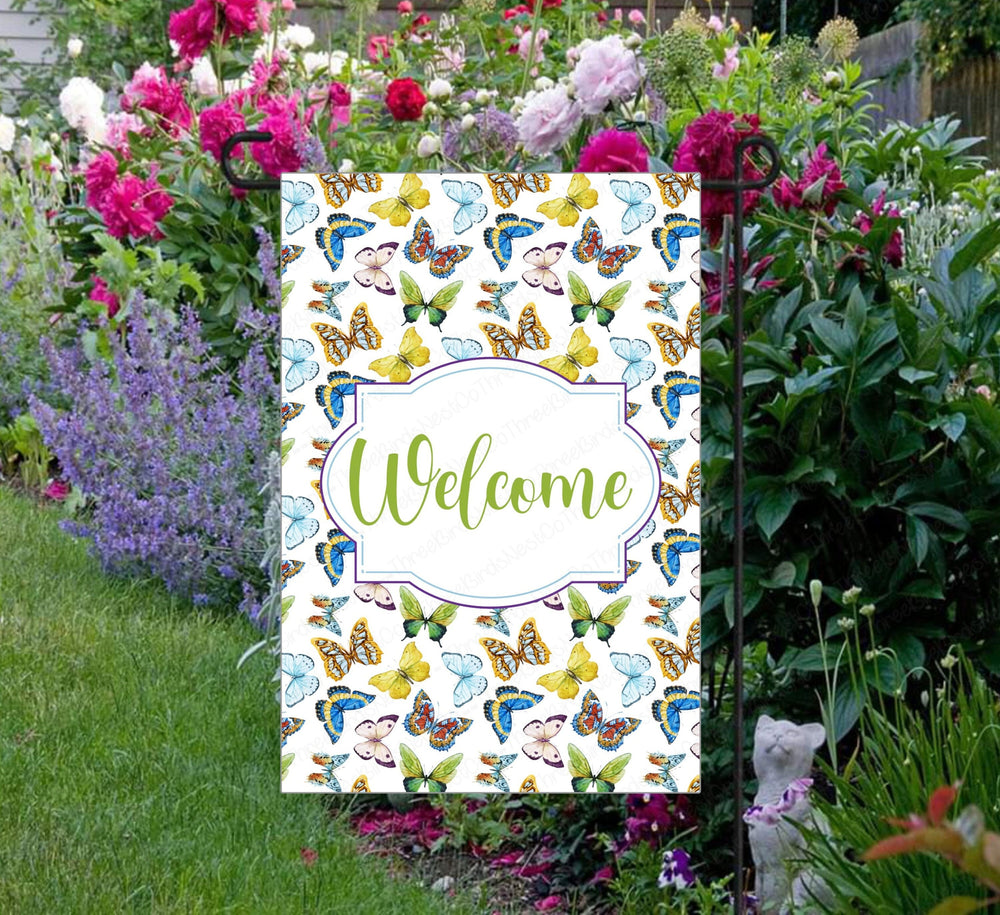 Butterfly Welcome Garden Flag - Butterflies Decor - Custom Garden Flag - Yard Flag - Double Sided Garden Flag