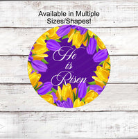 
              He is Risen Wreath Sign - Tulips Sign - Easter Wreath Signs - Religious Sign - Christian Sign
            