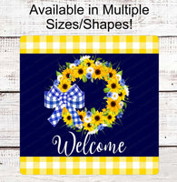 
              Sunflowers Welcome Sign - Welcome Wreath Sign - Buffalo Plaid Sign - Floral Wreath Sign - Wreath Centers - Metal Wreath Sign
            