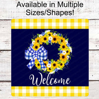 Sunflowers Welcome Sign - Welcome Wreath Sign - Buffalo Plaid Sign - Floral Wreath Sign - Wreath Centers - Metal Wreath Sign