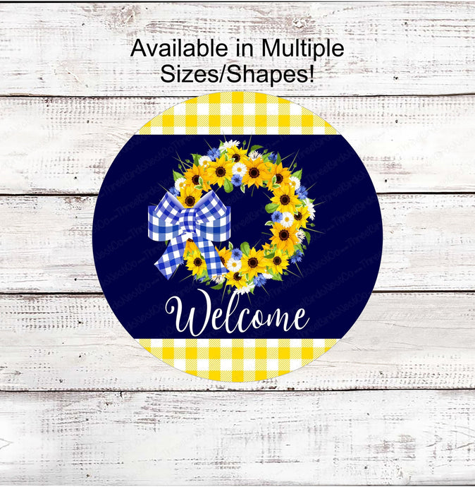 Sunflowers Welcome Sign - Welcome Wreath Sign - Buffalo Plaid Sign - Floral Wreath Sign - Wreath Centers - Metal Wreath Sign