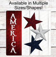 
              Patriotic Wreath Sign - Welcome Wreath Sign - America Wreath Sign -Patriotic Star - Buffalo Plaid Sign - 4th of July Signs
            