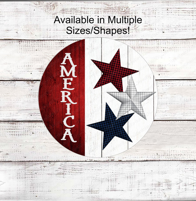 Patriotic Wreath Sign - Welcome Wreath Sign - America Wreath Sign -Patriotic Star - Buffalo Plaid Sign - 4th of July Signs