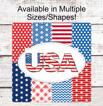 Patriotic Welcome Wreath Sign - USA Sign - Patriotic Quilt- American Flag Sign - Fireworks - 4th of July Signs - Summer Wreath Sign