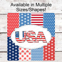 Patriotic Welcome Wreath Sign - USA Sign - Patriotic Quilt- American Flag Sign - Fireworks - 4th of July Signs - Summer Wreath Sign