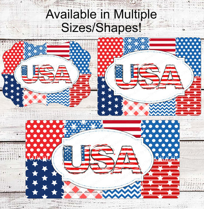 Patriotic Welcome Wreath Sign - USA Sign - Patriotic Quilt- American Flag Sign - Fireworks - 4th of July Signs - Summer Wreath Sign