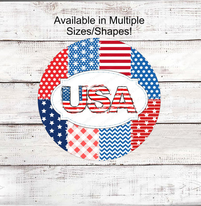 Patriotic Welcome Wreath Sign - USA Sign - Patriotic Quilt- American Flag Sign - Fireworks - 4th of July Signs - Summer Wreath Sign