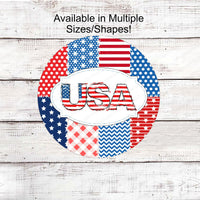 Patriotic Welcome Wreath Sign - USA Sign - Patriotic Quilt- American Flag Sign - Fireworks - 4th of July Signs - Summer Wreath Sign