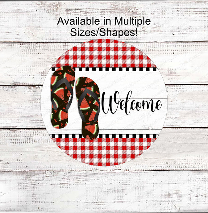 Welcome Wreath Sign - Flip Flops Sign - Watermelon Sign - Three Birds Nest Co - Metal Wreath Signs