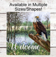 
              Bald Eagle Wreath Sign - River Welcome Sign - Patriotic Welcome Sign - Eagle Sign - Nature Sign
            