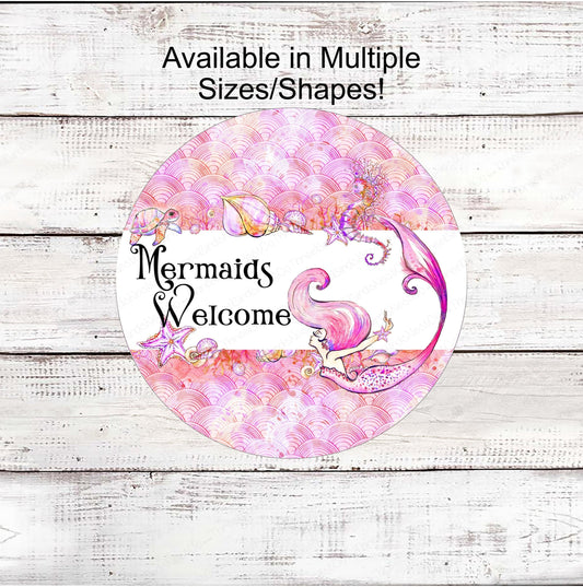 Mermaids Welcome - Beach Wreath Sign - Starfish Sign - Seahorse Sign - Beach Sign - Beach Wreath - Mermaid Decor
