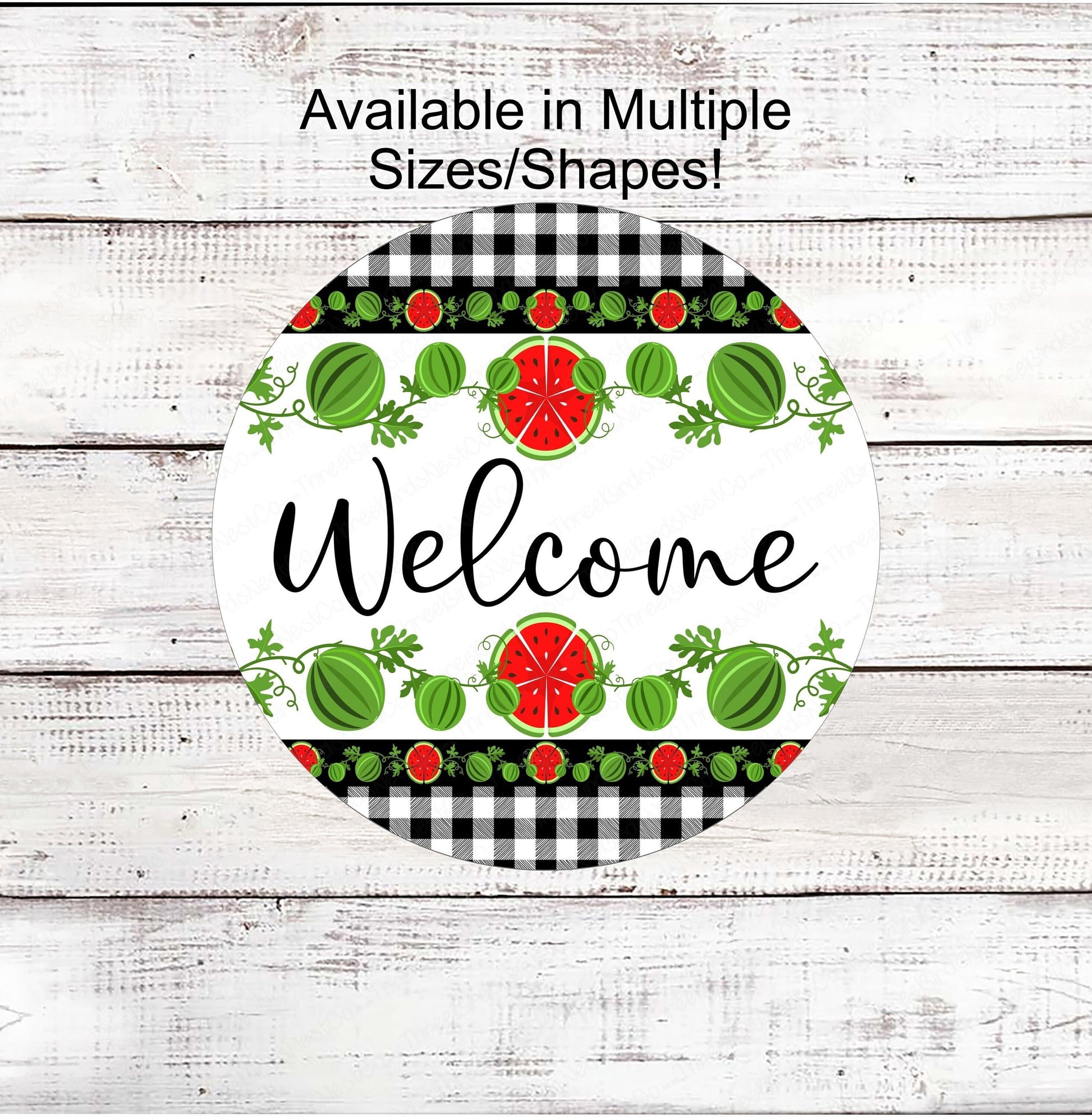 Welcome Wreath Sign - Watermelon Sign - Buffalo Plaid Sign - Three Birds Nest Co - Metal Wreath Signs