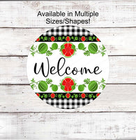 
              Welcome Wreath Sign - Watermelon Sign - Buffalo Plaid Sign - Three Birds Nest Co - Metal Wreath Signs
            