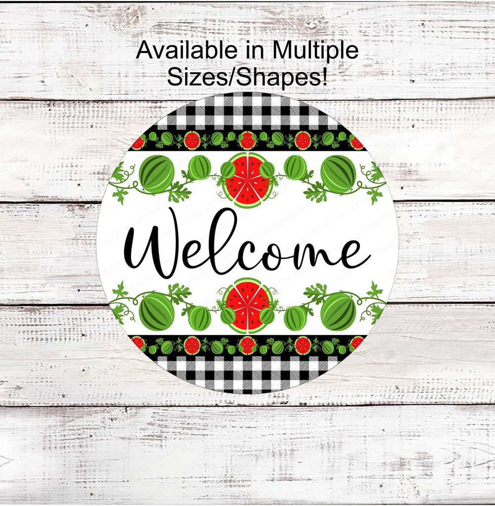 Welcome Wreath Sign - Watermelon Sign - Buffalo Plaid Sign - Three Birds Nest Co - Metal Wreath Signs