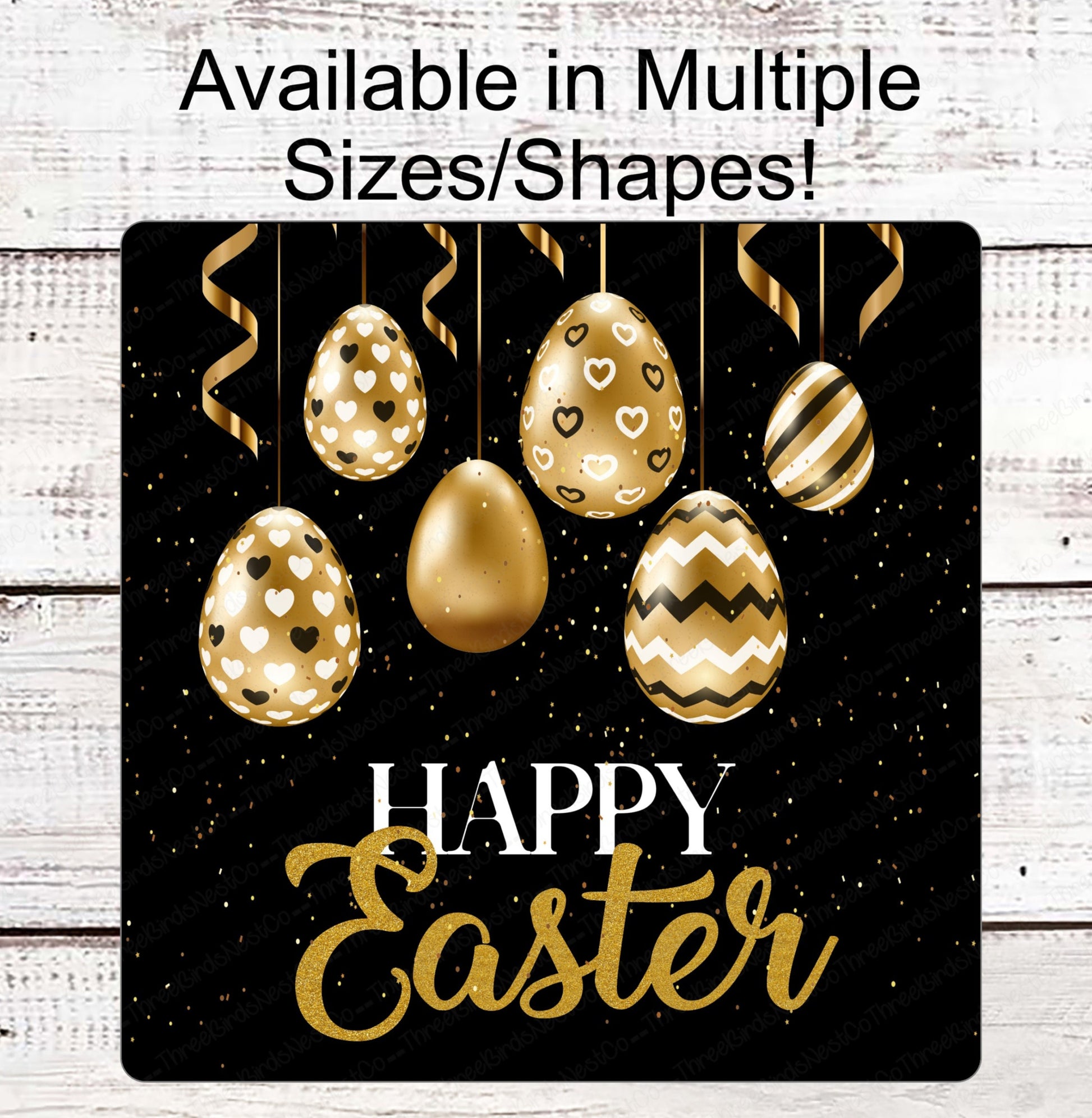 Easter Wreath Signs - Easter Eggs Sign - Happy Easter Sign - Black Easter Sign - Black and Gold