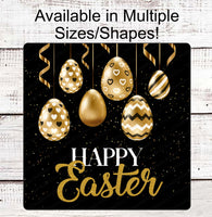 
              Easter Wreath Signs - Easter Eggs Sign - Happy Easter Sign - Black Easter Sign - Black and Gold
            