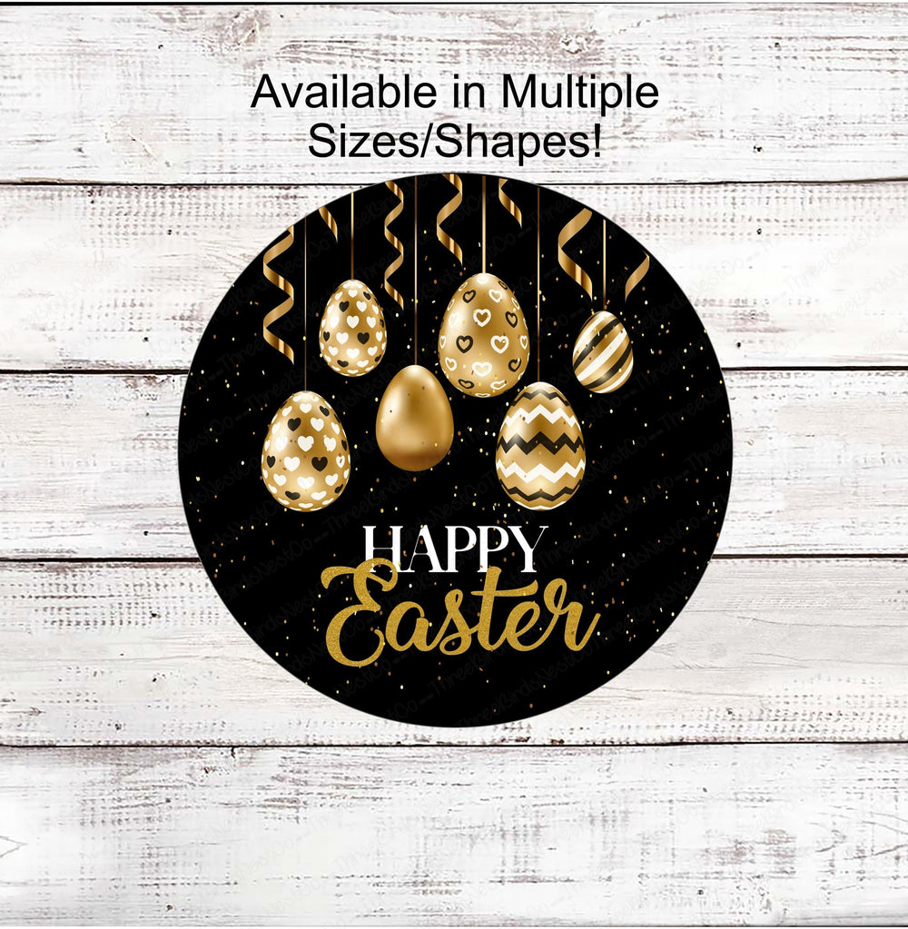 Easter Wreath Signs - Easter Eggs Sign - Happy Easter Sign - Black Easter Sign - Black and Gold
