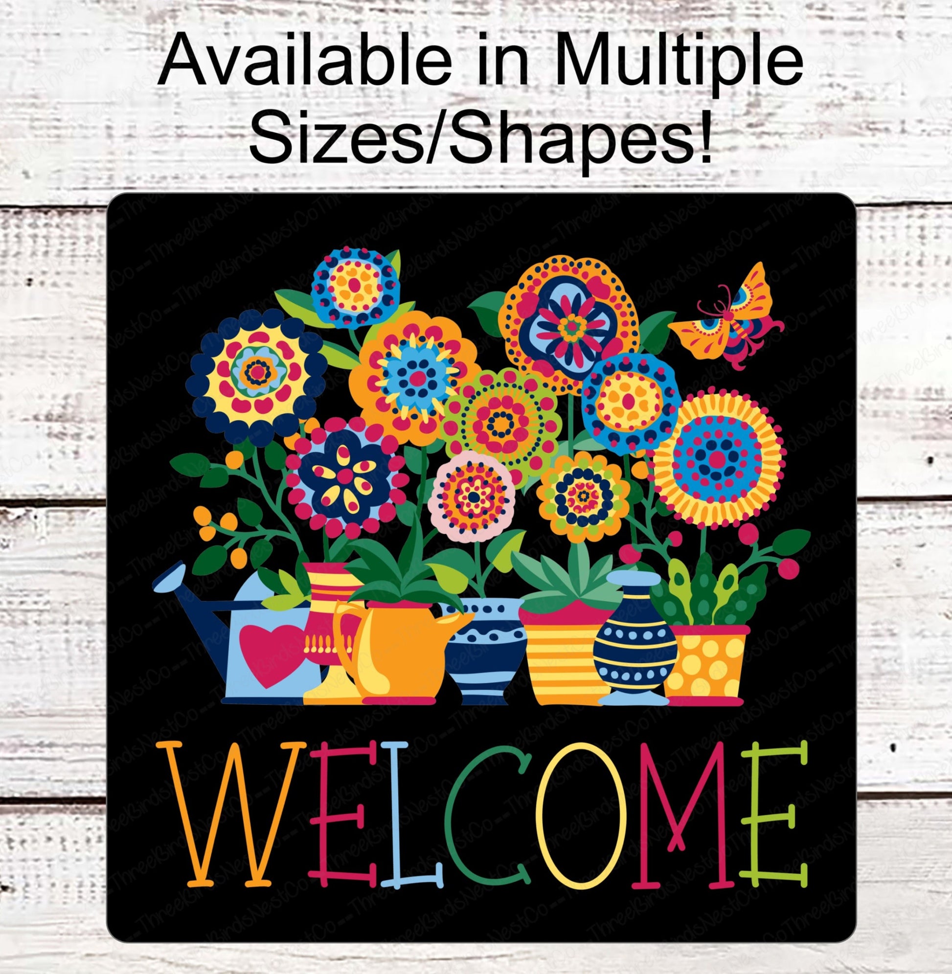 Welcome Wreath Sign - Spring Wreath Signs - Whimsical Wreath Signs - Bright Flowers - Floral Wreath Sign - Metal Wreath Sign