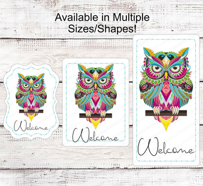 Welcome Wreath Sign - Zentangle Owl Sign - Owl Welcome - Whimsical Wreath Sign