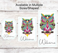 
              Welcome Wreath Sign - Zentangle Owl Sign - Owl Welcome - Whimsical Wreath Sign
            