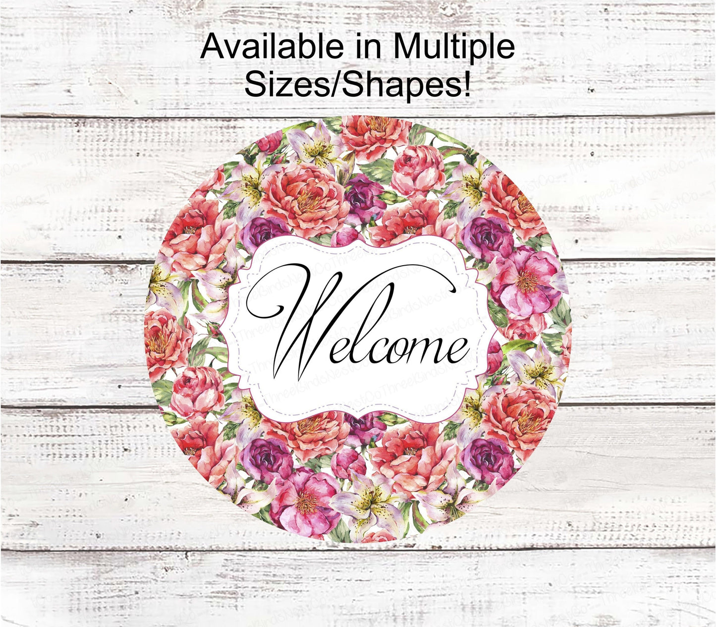 Floral Wreath Sign - Roses and Peonies Sign - Spring Wreath Signs - Welcome Sign - Floral Welcome Wreath Sign - Everyday Signs