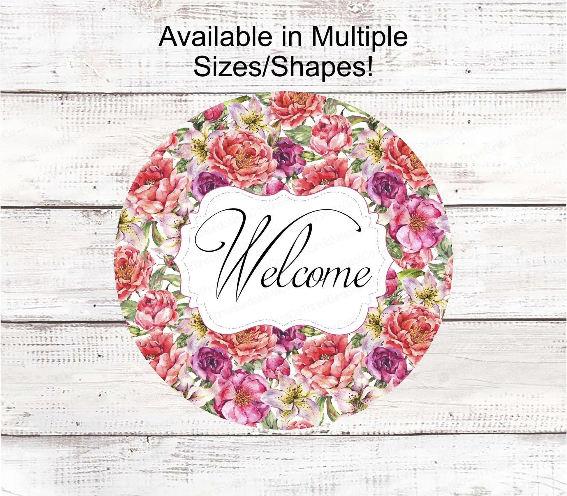 Floral Wreath Sign - Roses and Peonies Sign - Spring Wreath Signs - Welcome Sign - Floral Welcome Wreath Sign - Everyday Signs