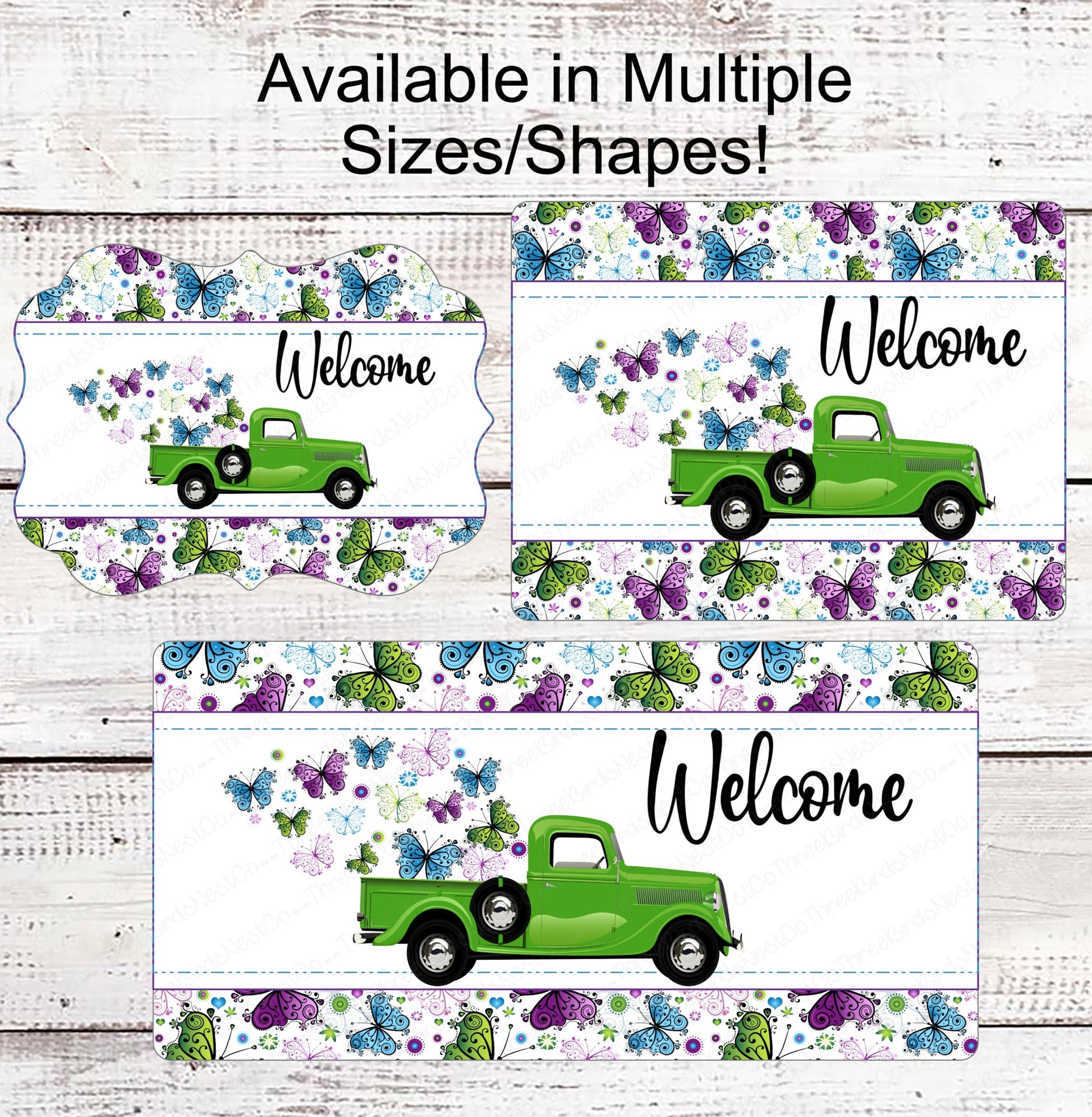 Butterfly Welcome Wreath Sign - Butterfly Truck - Old Truck Sign - Spring Wreath Signs - Summer Wreath Signs - Everyday Sign