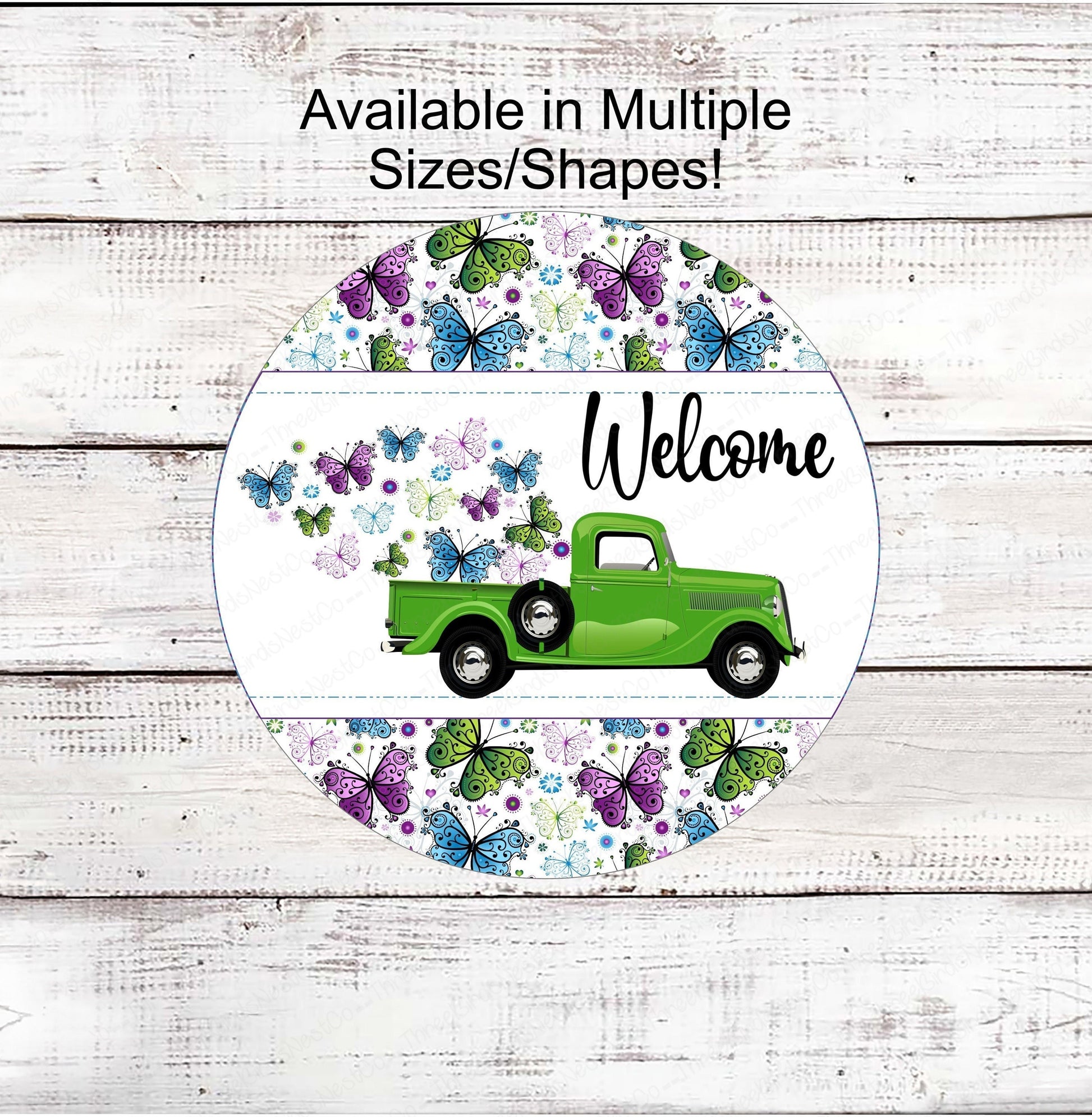 Butterfly Welcome Wreath Sign - Butterfly Truck - Old Truck Sign - Spring Wreath Signs - Summer Wreath Signs - Everyday Sign