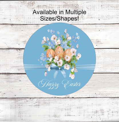 Happy Easter Sign - Welcome Wreath Sign - Easter Eggs Sign - Floral Wreath Sign