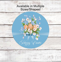 
              Happy Easter Sign - Welcome Wreath Sign - Easter Eggs Sign - Floral Wreath Sign
            