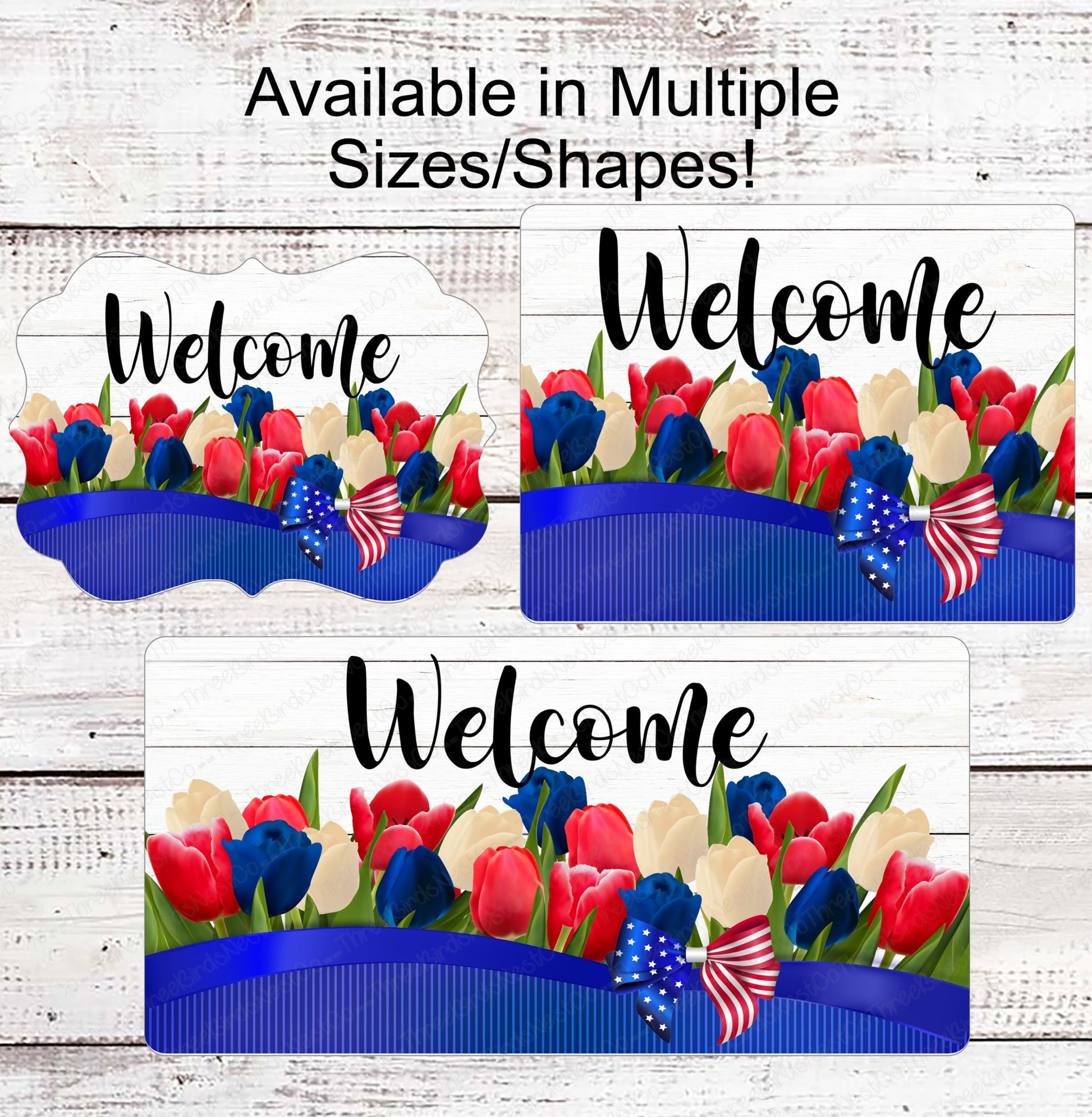 Patriotic Welcome Wreath Sign - Tulip Sign - 4th of July Sign - Stars and Stripes Sign - Independence Day - Summer Wreath Sign