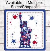 
              Patriotic Wreath Sign - Statue of Liberty - American Flag Sign - Fireworks - Welcome Wreath Sign - 4th of July Signs - Summer Wreath Sign
            