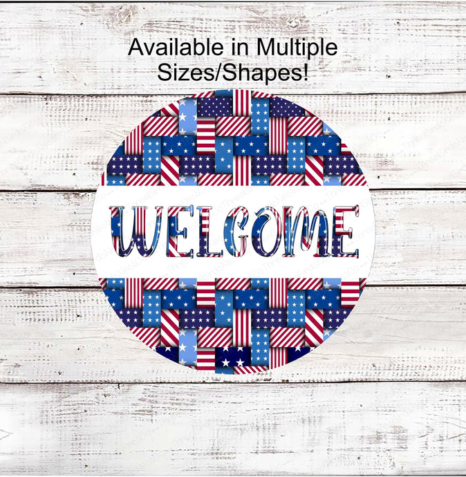Patriotic Welcome Wreath Sign - Patriotic Quilt- American Flag Sign - Fireworks - 4th of July Signs - Summer Wreath Sign
