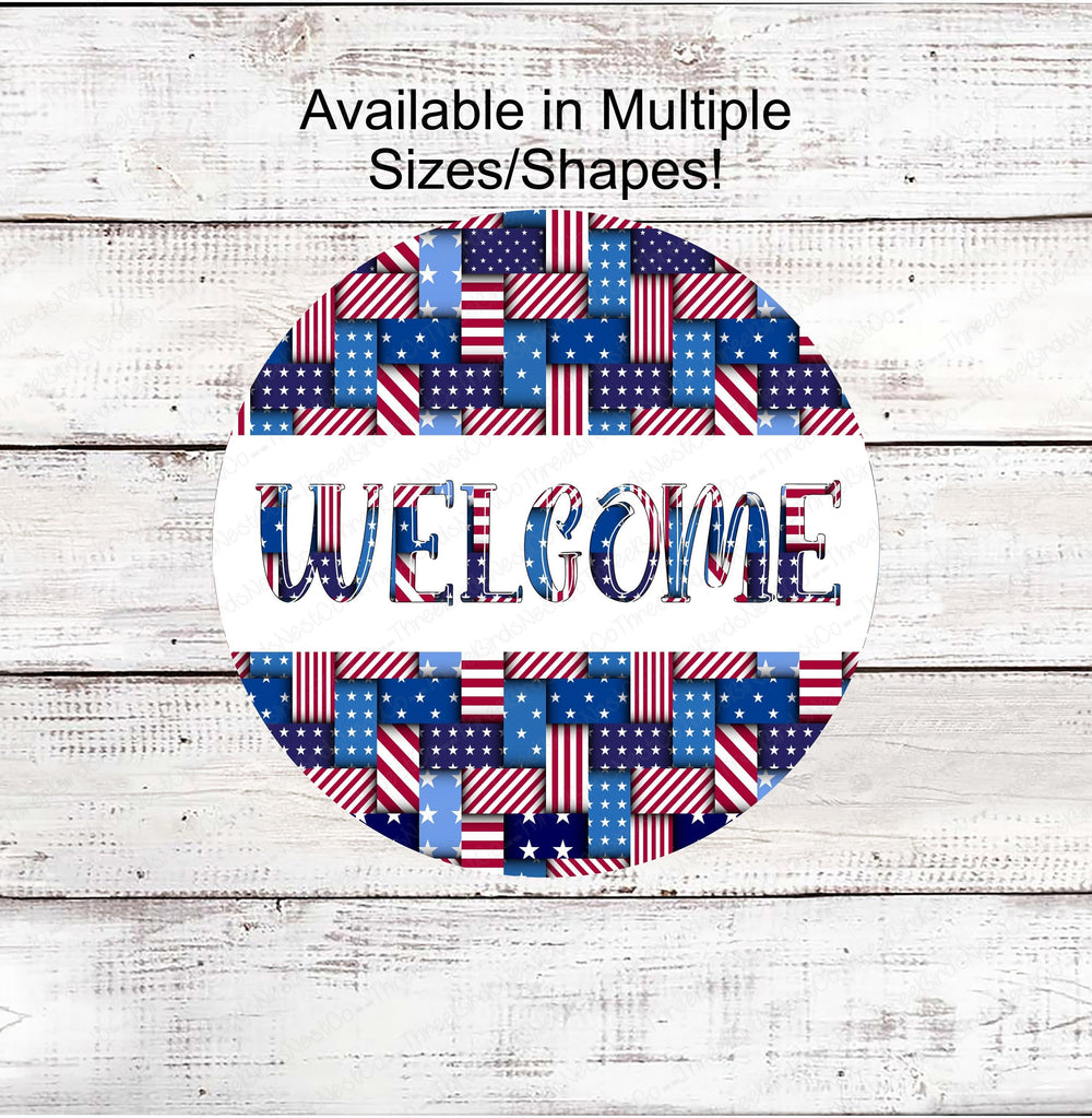 Patriotic Welcome Wreath Sign - Patriotic Quilt- American Flag Sign - Fireworks - 4th of July Signs - Summer Wreath Sign