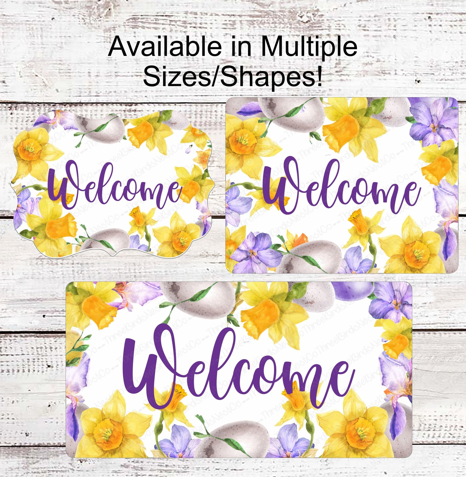 Spring Welcome Wreath Sign - Daffodils Sign - Easter Eggs Sign - Iris Sign - Floral Wreath Sign - Metal Wreath Sign
