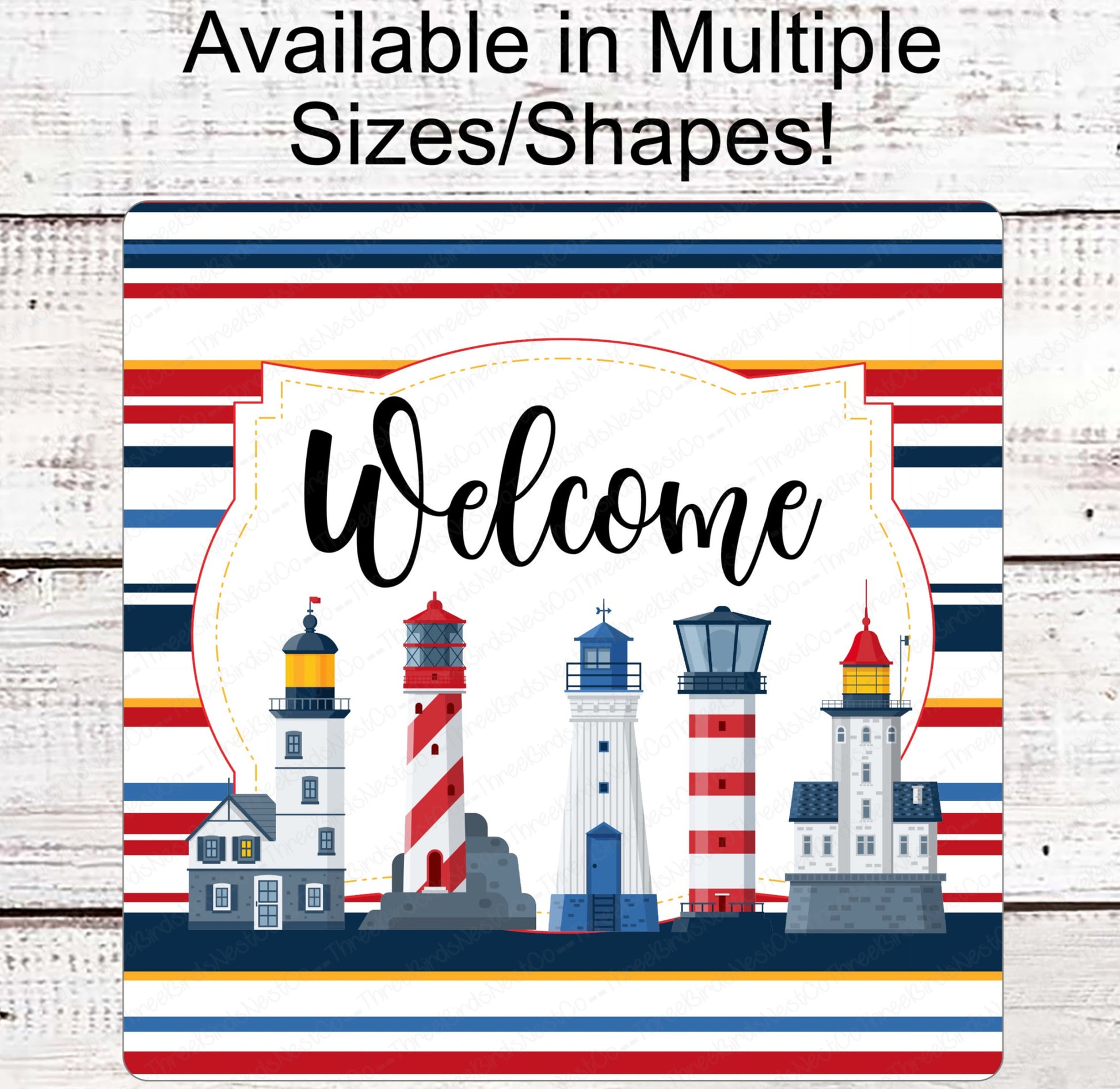 Beach Welcome Wreath Sign - Lighthouse Signs - Nautical Decor - Metal Wreath Sign - Wreath Centers - Three Birds Nest Co