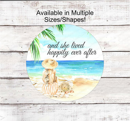 Happily Ever After - Beach Wreath Sign - Beach Decor - Nautical Sign - Beach Lover - Palm Trees Sign - Mermaid