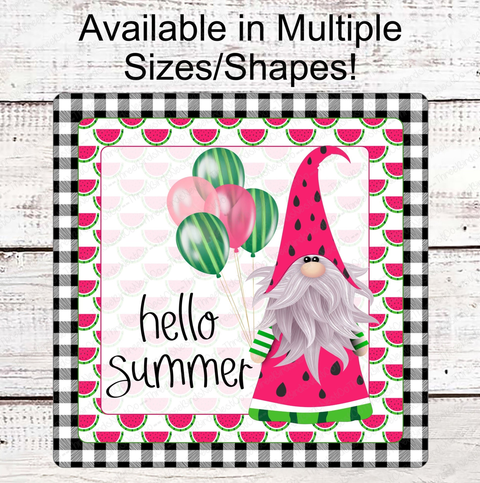 Watermelon Gnome - Watermelon Sign - Summer Wreath Signs - Welcome Summer Sign - Summer Gnome Sign - Wreath Centers - Three Birds Nest Co