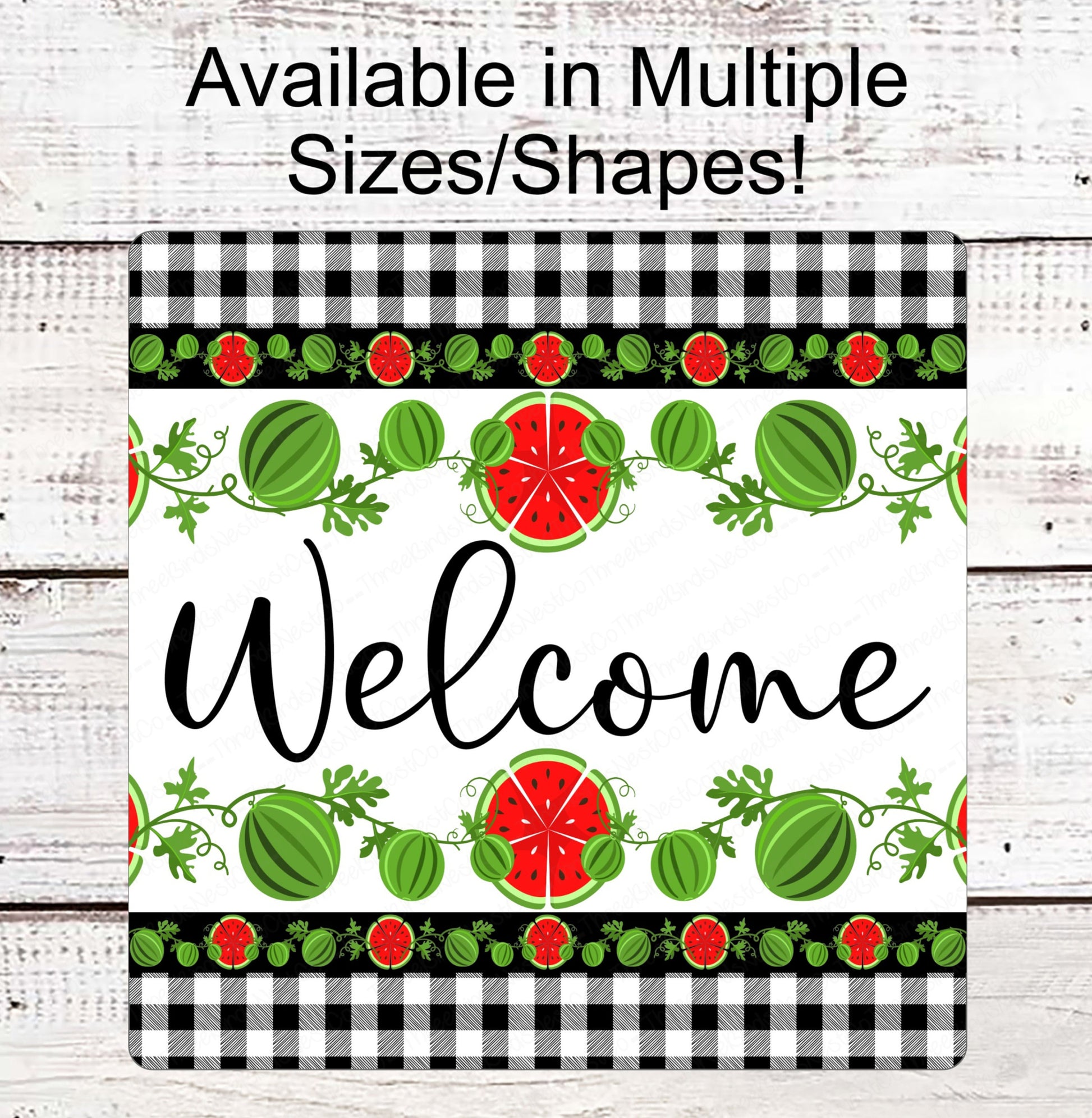 Welcome Wreath Sign - Watermelon Sign - Buffalo Plaid Sign - Three Birds Nest Co - Metal Wreath Signs