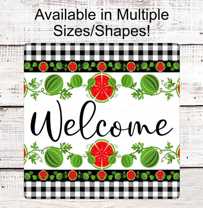 Welcome Wreath Sign - Watermelon Sign - Buffalo Plaid Sign - Three Birds Nest Co - Metal Wreath Signs