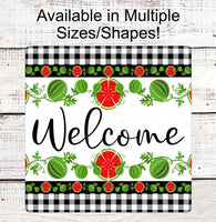 
              Welcome Wreath Sign - Watermelon Sign - Buffalo Plaid Sign - Three Birds Nest Co - Metal Wreath Signs
            