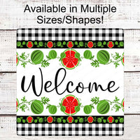 Welcome Wreath Sign - Watermelon Sign - Buffalo Plaid Sign - Three Birds Nest Co - Metal Wreath Signs