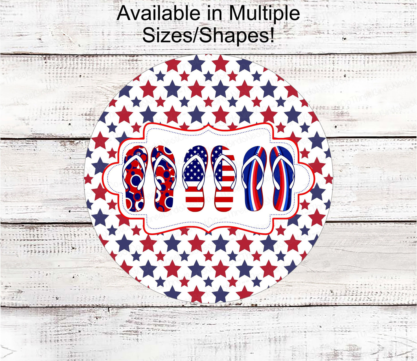 Patriotic Wreath Sign - Flip Flops Sign - Patriotic Welcome Sign - Patriotic Signs for Wreath - 4th of July Signs