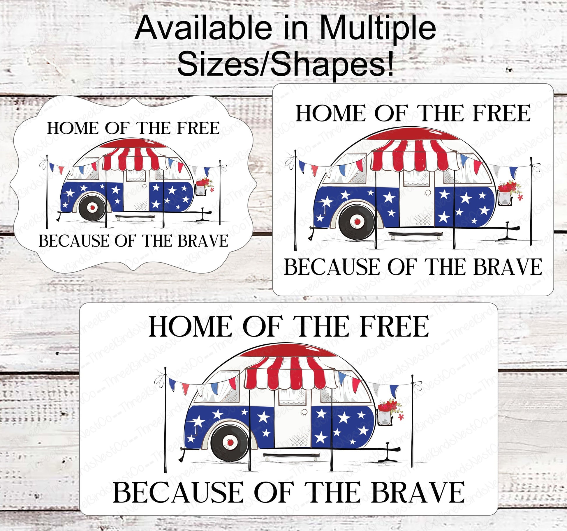 Patriotic Camper Wreath Sign - Home of the Free Because of the Brave - Custom Camper Sign