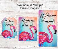 
              Welcome Friends Flamingo Sign - Flamingo Lover Gift - Tropical Sign - Beach Wreath Signs
            