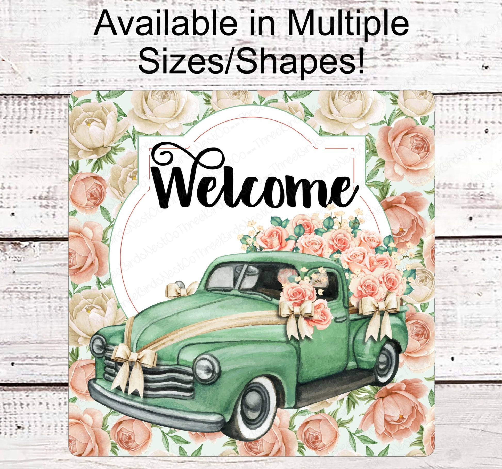 Spring Welcome Signs - Green Truck - Wreath Sign - Spring Wreath Signs - Old Truck Signs - Spring Truck Sign - Floral Wreath Signs