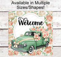 
              Spring Welcome Signs - Green Truck - Wreath Sign - Spring Wreath Signs - Old Truck Signs - Spring Truck Sign - Floral Wreath Signs
            