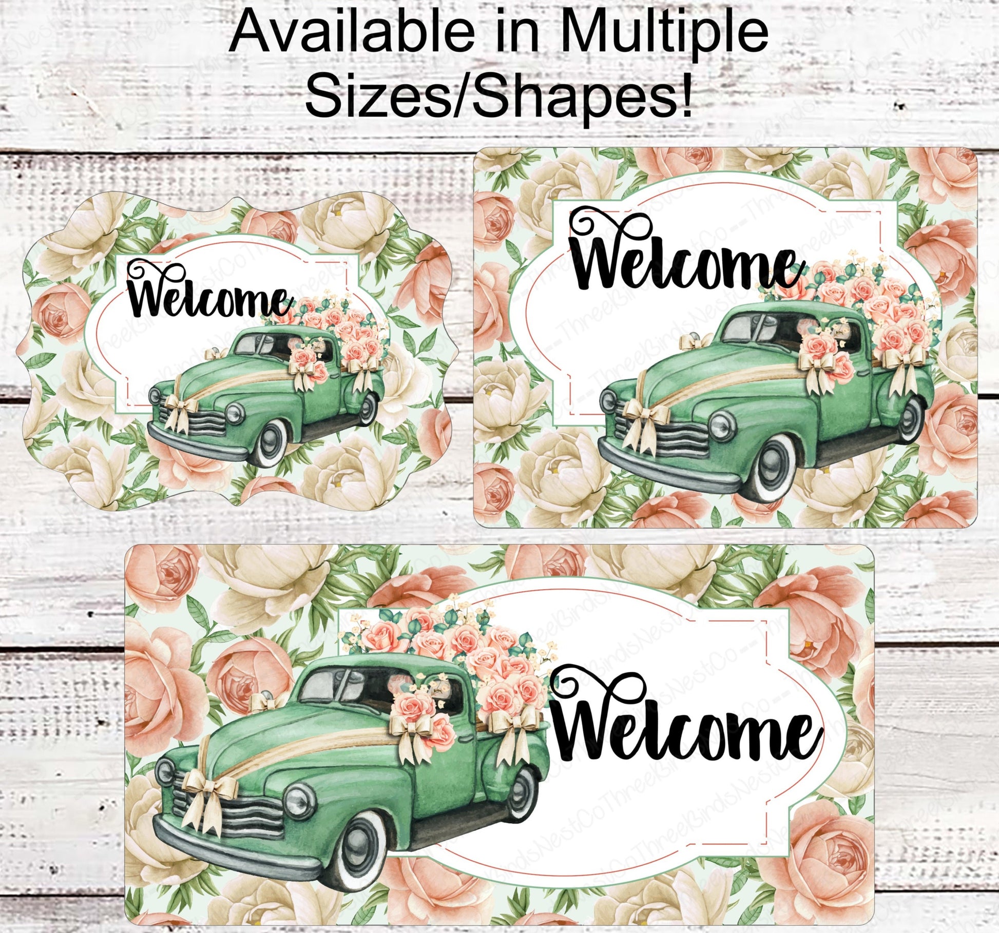 Spring Welcome Signs - Green Truck - Wreath Sign - Spring Wreath Signs - Old Truck Signs - Spring Truck Sign - Floral Wreath Signs