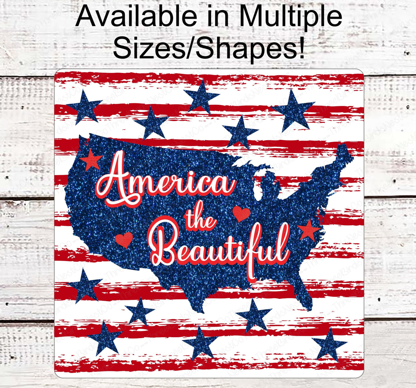 America the Beautiful Patriotic Wreath Sign - 4th of July Signs - Independence Day - Stars Sign