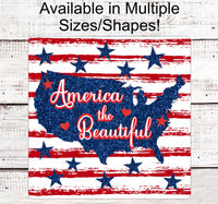 
              America the Beautiful Patriotic Wreath Sign - 4th of July Signs - Independence Day - Stars Sign
            